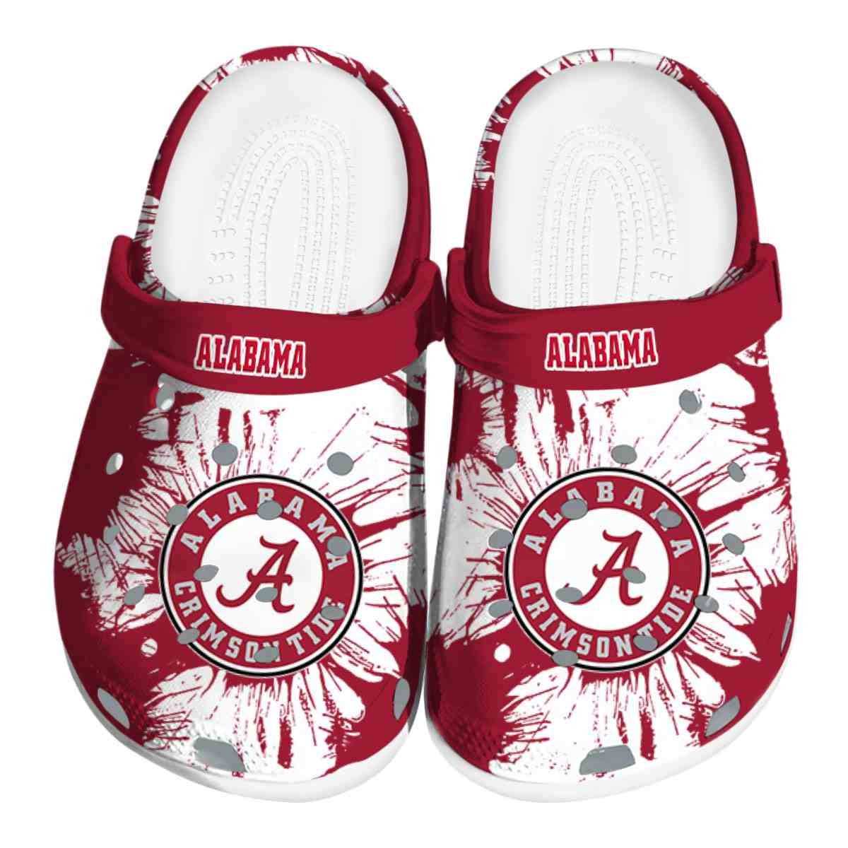 Alabama Crimson Tide Splatter Graphics NCAA Sport Crocs Clogs